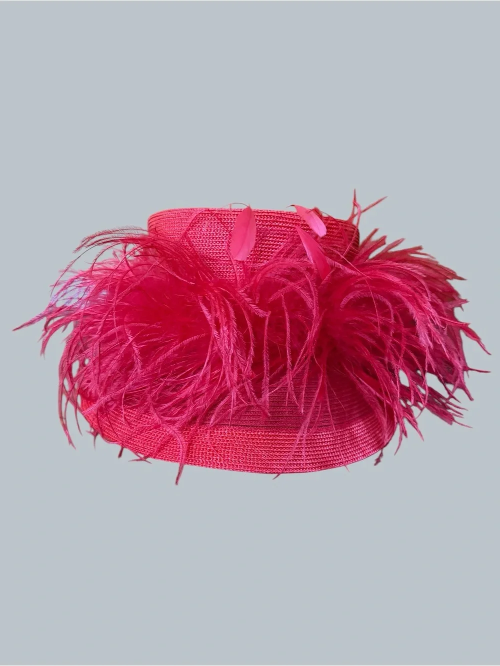 Women's Feather Trim Hot Pink Straw Hat